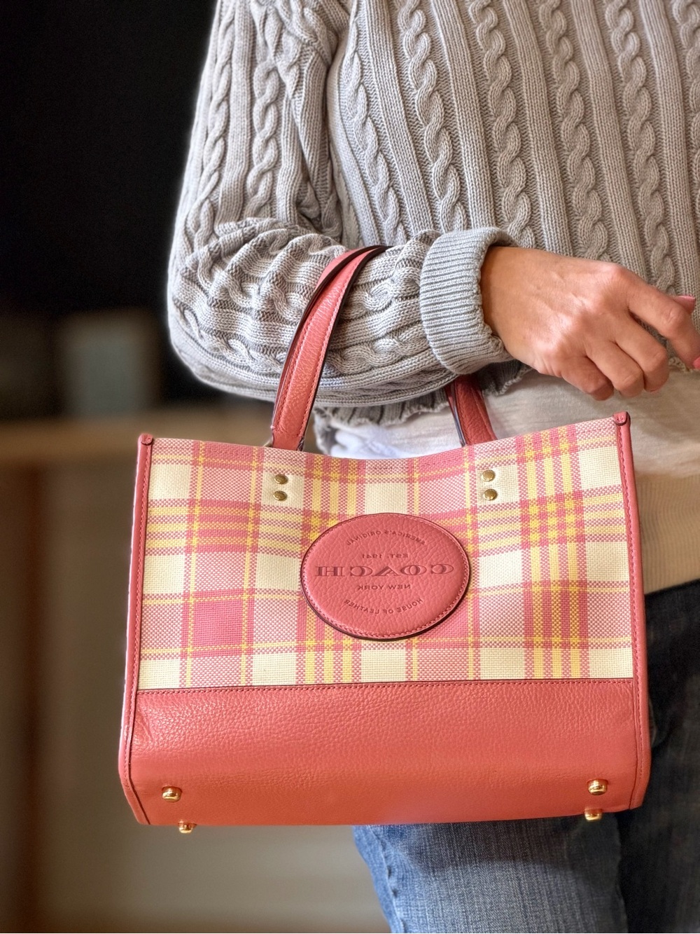 Coach Barbiecore 2021 Pink Garden Plaid Dempsey Carryall Crossbody VGUC